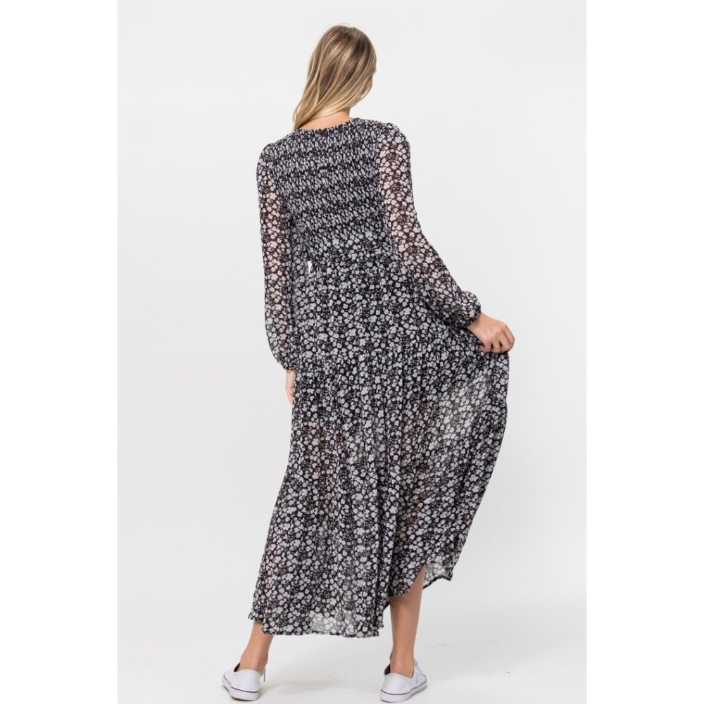 Black Floral Print Midi Dress - Picture 3 of 3